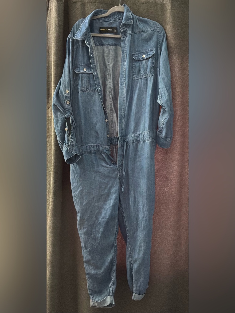 New York & Company Gabrielle Union Denim Relaxed Jumpsuit - Chambray Blue